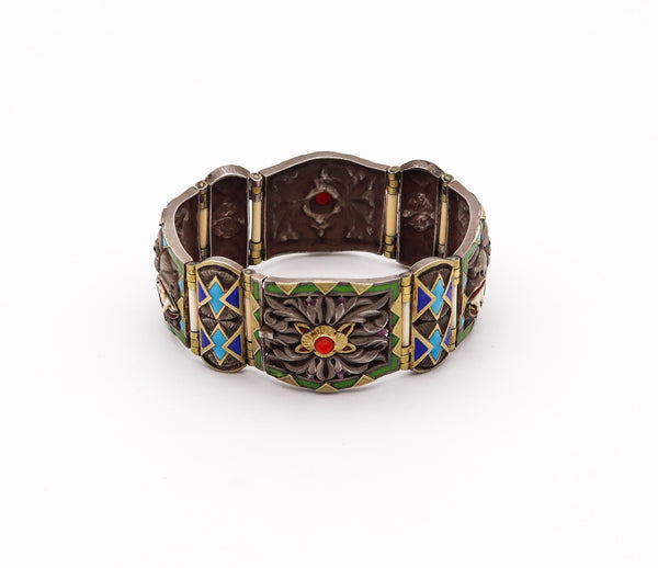 FUSET & GRAU 1930 Barcelona Noucentisme Enameled Bracelet In Sterling & Gold