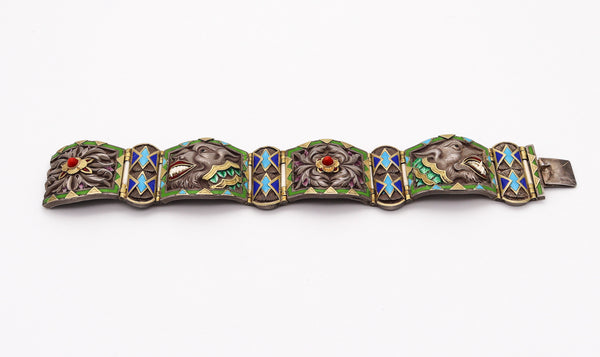 FUSET & GRAU 1930 Barcelona Noucentisme Enameled Bracelet In Sterling & Gold