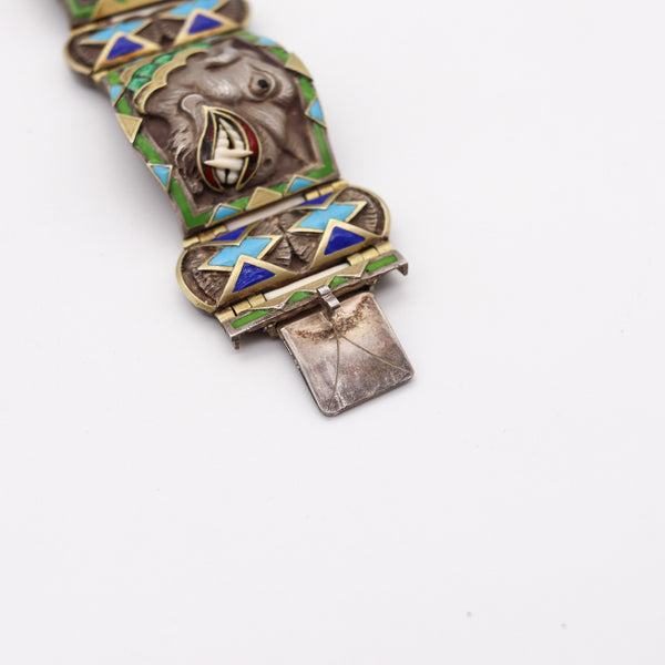 FUSET & GRAU 1930 Barcelona Noucentisme Enameled Bracelet In Sterling & Gold