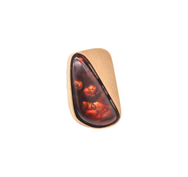 -Modernist Studio 1980 Cocktail Ring In 14Kt Yellow Gold With 26 Cts Fire Agate