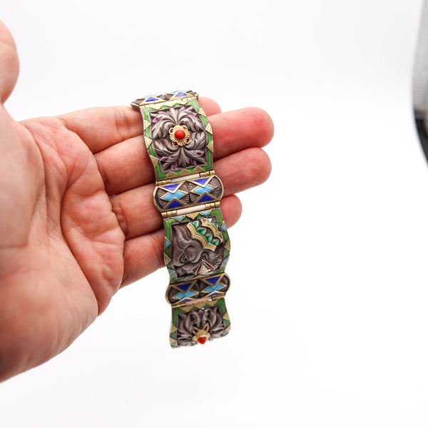 FUSET & GRAU 1930 Barcelona Noucentisme Enameled Bracelet In Sterling & Gold