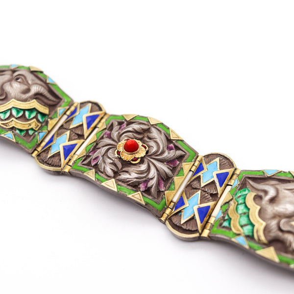 FUSET & GRAU 1930 Barcelona Noucentisme Enameled Bracelet In Sterling & Gold