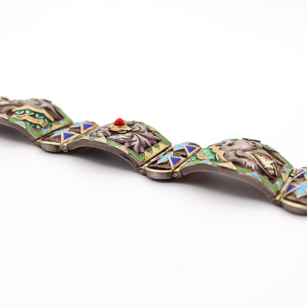 FUSET & GRAU 1930 Barcelona Noucentisme Enameled Bracelet In Sterling & Gold