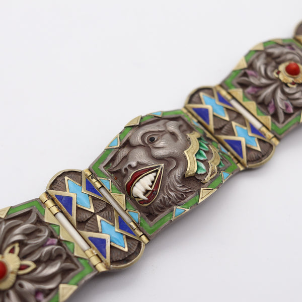 FUSET & GRAU 1930 Barcelona Noucentisme Enameled Bracelet In Sterling & Gold