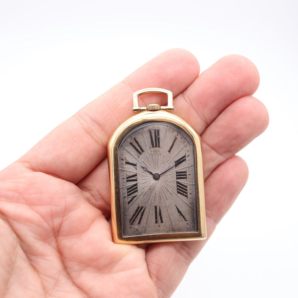 UTI Paris 1930 Art-Deco Odd Shape Pocket Watch In Solid 18Kt Yellow Gold