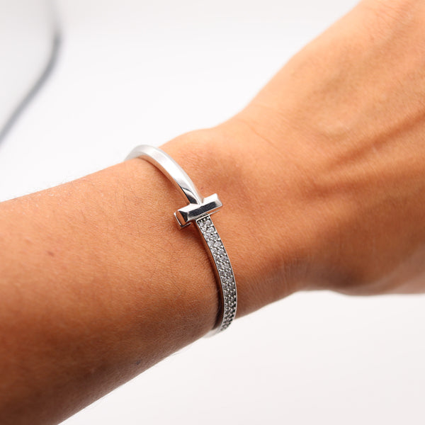 TIFFANY & CO. Hinged T-Bracelet In 18Kt White Gold With 2.18 Cts Of VVS Diamonds