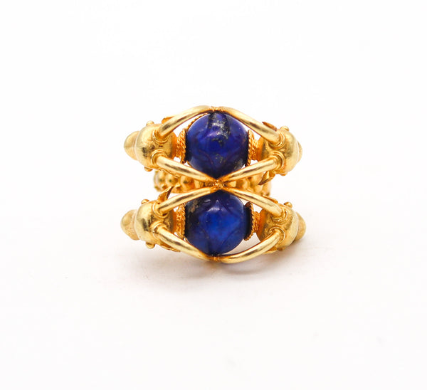 -Zolotas Greek Four Rams Cocktail Ring In 21Kt Yellow Gold With Blue Lapis Lazuli