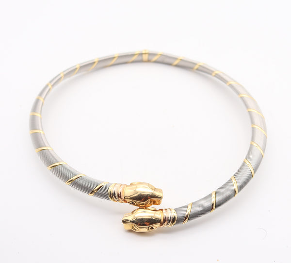 CARTIER 1970 Modernist Double Panthère Necklace In 18Kt Yellow Gold And Steel
