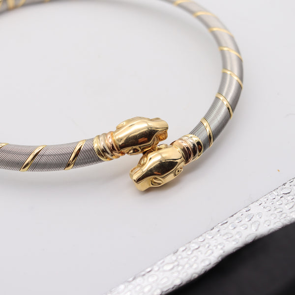 CARTIER 1970 Modernist Double Panthère Necklace In 18Kt Yellow Gold And Steel
