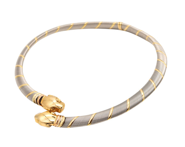 CARTIER 1970 Modernist Double Panthère Necklace In 18Kt Yellow Gold And Steel
