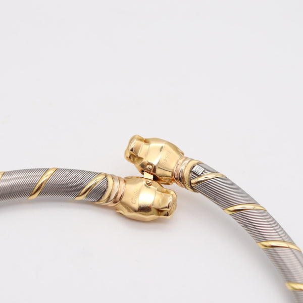 CARTIER 1970 Modernist Double Panthère Necklace In 18Kt Yellow Gold And Steel