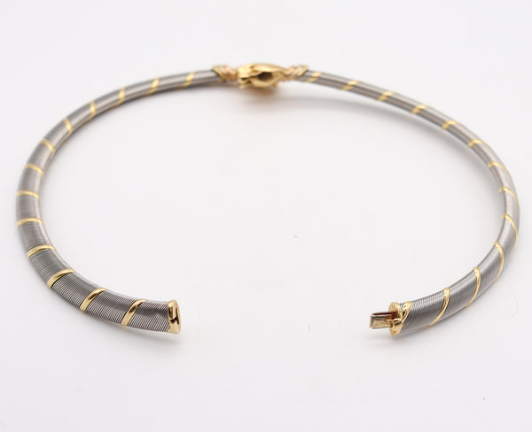 CARTIER 1970 Modernist Double Panthère Necklace In 18Kt Yellow Gold And Steel