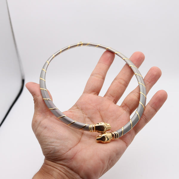 CARTIER 1970 Modernist Double Panthère Necklace In 18Kt Yellow Gold And Steel
