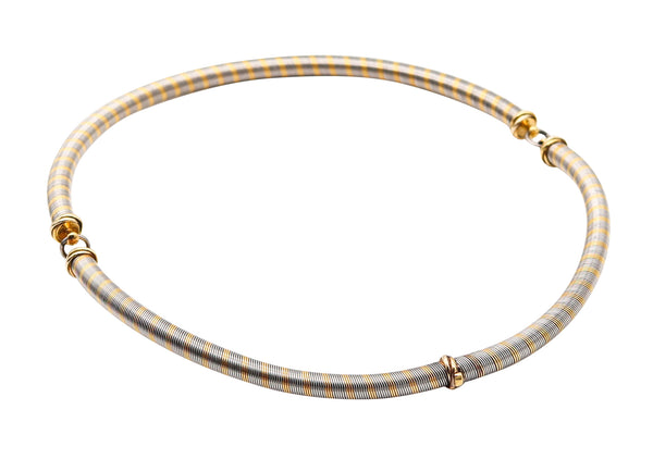 CARTIER 1970 Modernist Tubular Wired Necklace In 18Kt Yellow Gold And Steel