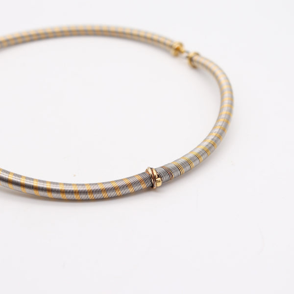 CARTIER 1970 Modernist Tubular Wired Necklace In 18Kt Yellow Gold And Steel