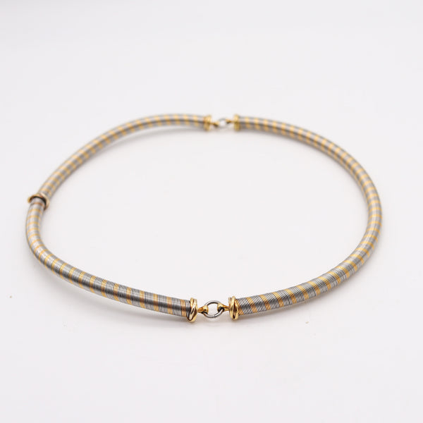 CARTIER 1970 Modernist Tubular Wired Necklace In 18Kt Yellow Gold And Steel