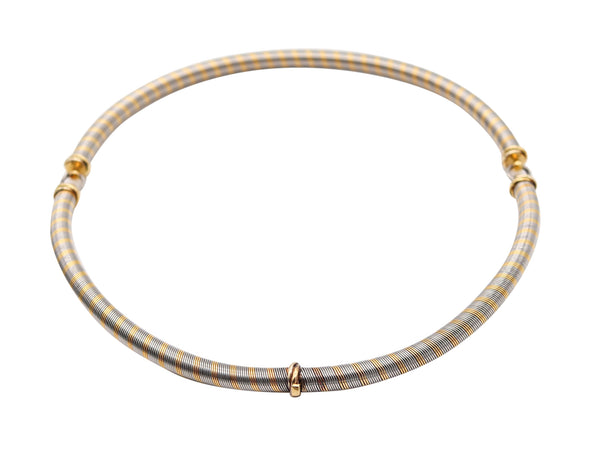 CARTIER 1970 Modernist Tubular Wired Necklace In 18Kt Yellow Gold And Steel