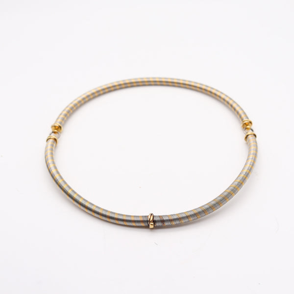 CARTIER 1970 Modernist Tubular Wired Necklace In 18Kt Yellow Gold And Steel