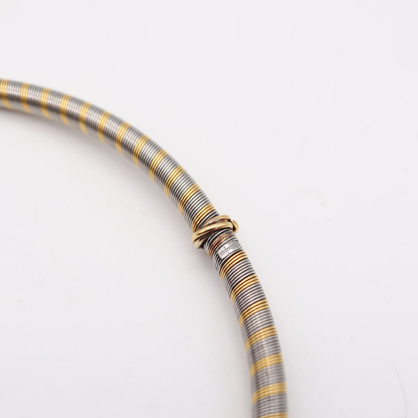 CARTIER 1970 Modernist Tubular Wired Necklace In 18Kt Yellow Gold And Steel