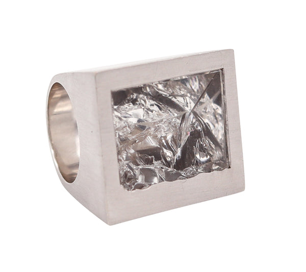 ANTONIO BERNARDO Geometric Cocktail Ring In 18Kt White Gold & Fancy Rock Crystal