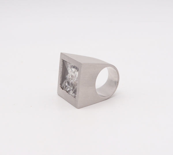 ANTONIO BERNARDO Geometric Cocktail Ring In 18Kt White Gold & Fancy Rock Crystal