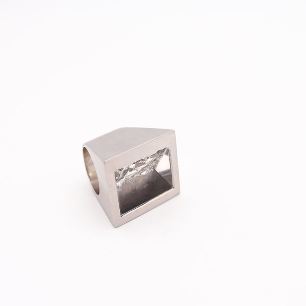 ANTONIO BERNARDO Geometric Cocktail Ring In 18Kt White Gold & Fancy Rock Crystal