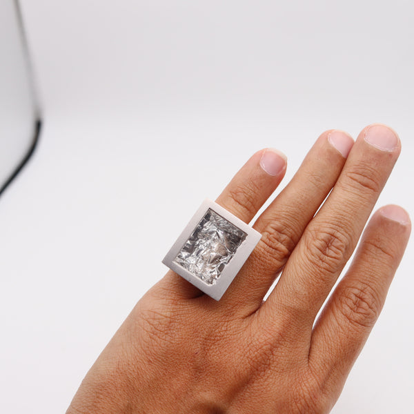 ANTONIO BERNARDO Geometric Cocktail Ring In 18Kt White Gold & Fancy Rock Crystal