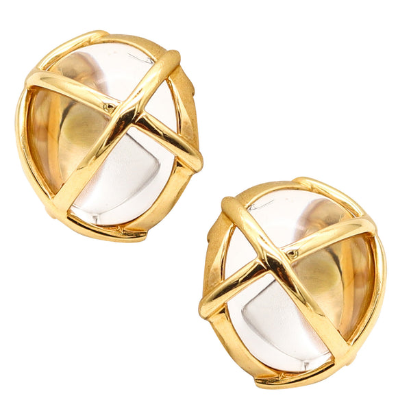 VERDURA Milano Caged Rock Quartzes Clips-On Earrings In 18Kt Yellow Gold