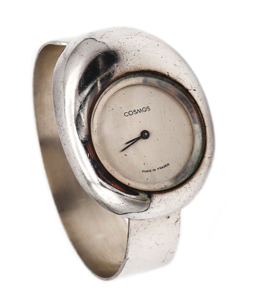 -Cosmos Paris 1970 French Retro Space Era Wrist Watch Bracelet In .925 Sterling Silver