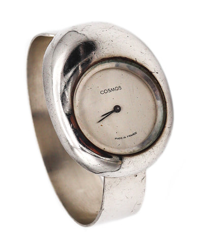 -Cosmos Paris 1970 French Retro Space Era Wrist Watch Bracelet In .925 Sterling Silver