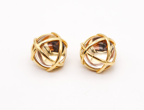 VERDURA Milano Caged Rock Quartzes Clips-On Earrings In 18Kt Yellow Gold
