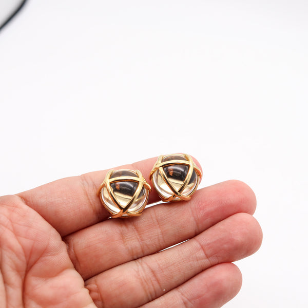 VERDURA Milano Caged Rock Quartzes Clips-On Earrings In 18Kt Yellow Gold