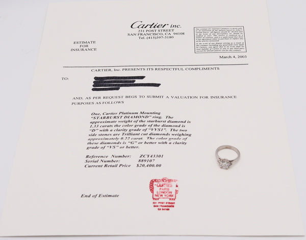 CARTIER Paris Starburst Three-Stones Ring In Platinum With 1.55 Carats VVS Diamonds