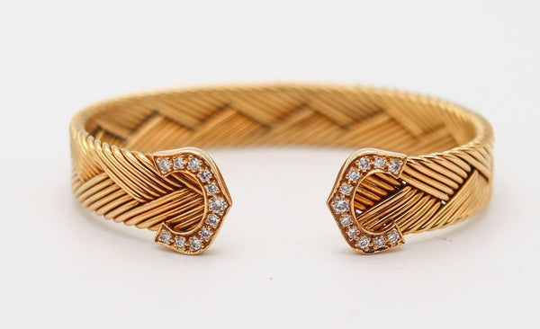 CARTIER Paris Woven Double C Cuff Bracelet In 18Kt Yellow Gold With Diamonds
