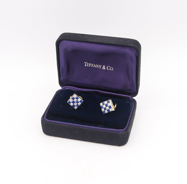 -Tiffany & Co. By Oscar Heyman Earrings In 18Kt Gold 3.52 Ctw Diamonds & Sapphires