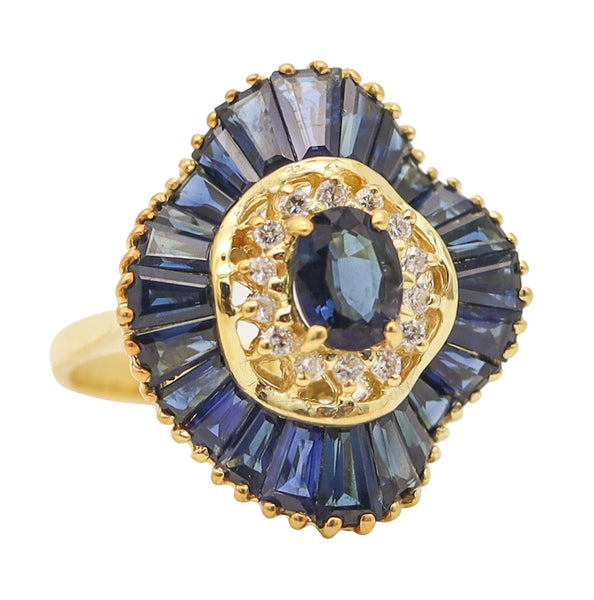 OSCAR HEYMAN Ballerina Cocktail Ring 18Kt Gold 2.86 Ctw Diamonds & Sapphires
