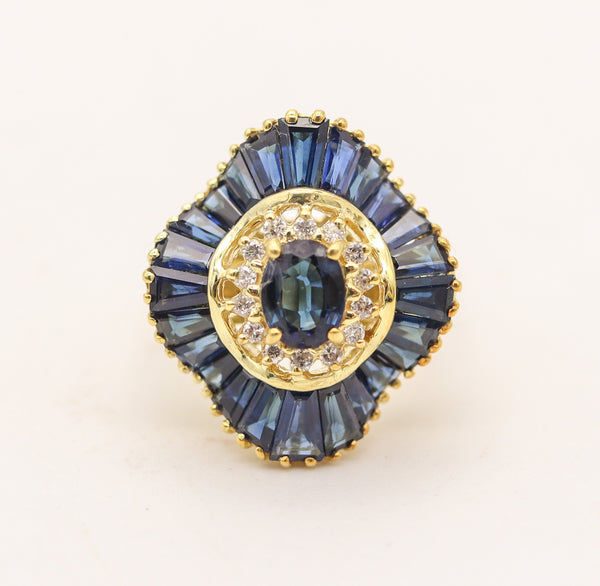 OSCAR HEYMAN Ballerina Cocktail Ring 18Kt Gold 2.86 Ctw Diamonds & Sapphires
