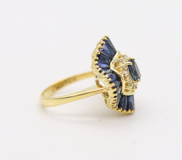 OSCAR HEYMAN Ballerina Cocktail Ring 18Kt Gold 2.86 Ctw Diamonds & Sapphires