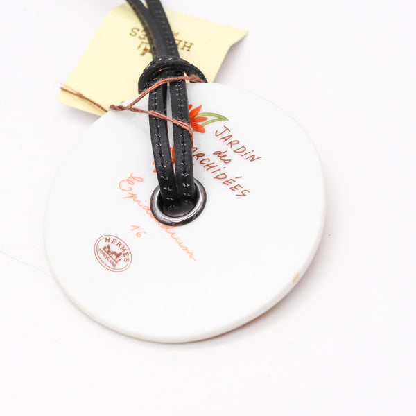 HERMES Paris Jardin Des Orchidees Porcelain & Leather Necklace In Hermès Box