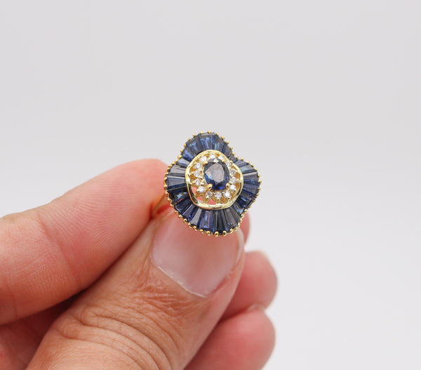 OSCAR HEYMAN Ballerina Cocktail Ring 18Kt Gold 2.86 Ctw Diamonds & Sapphires