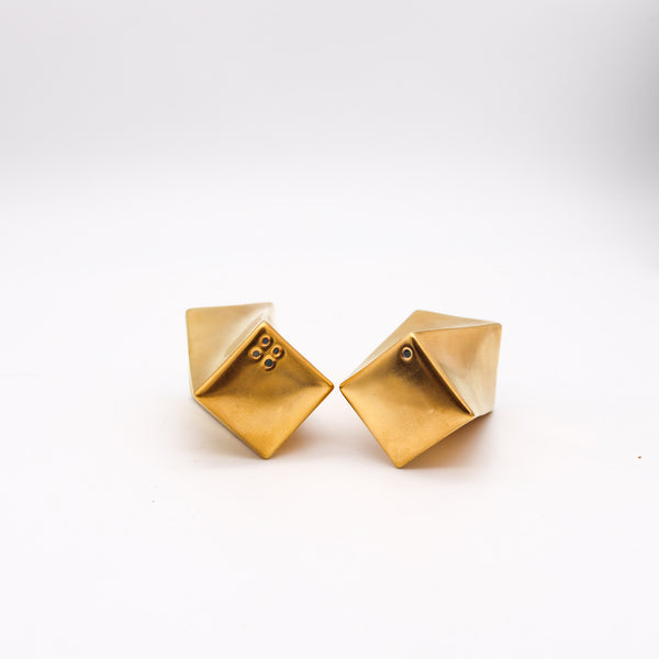 ANGELA CUMMINGS 1983 For Arita Pair Of Twisted Shakers In Gilded Porcelain