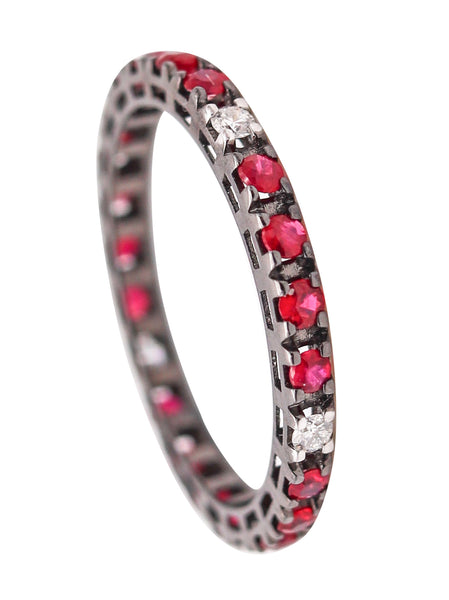 CRIERI Classic Eternity Ring Band In 18Kt Gold With 1.10 Cwt In Diamonds & Red Rubies