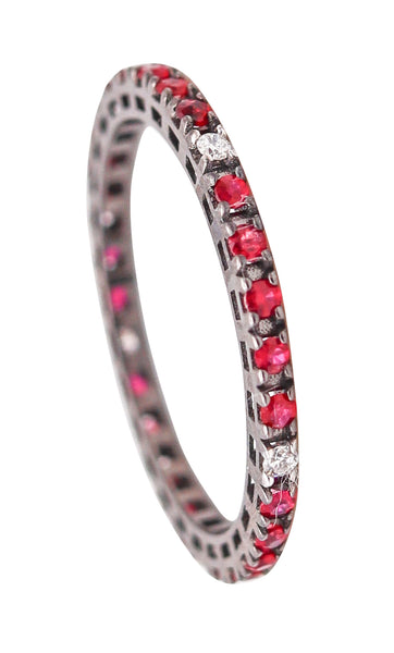 CRIERI Classic Eternity Ring Band In 18Kt Gold With 0.60 Cwt In Diamonds & Red Rubies