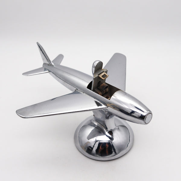 -Dunhill London 1954 F-86 Jet Aircraft Table Desk Lighter In Polished Chrome