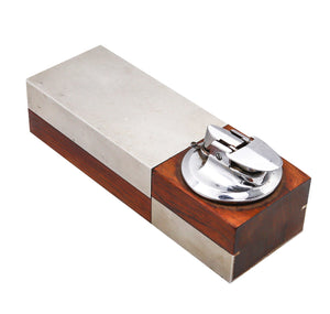 -Ronson 1960 Modernist Cigarette Box With Lighter In Cedar Wood And Brushed Aluminum