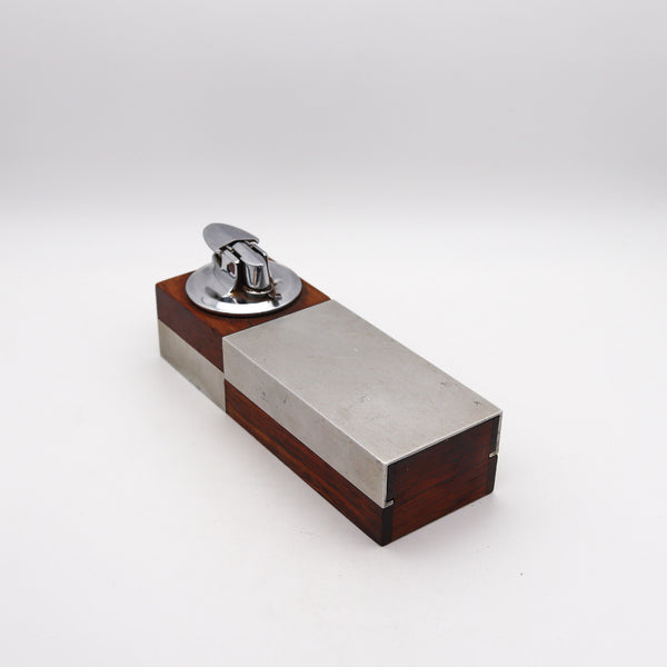 -Ronson 1960 Modernist Cigarette Box With Lighter In Cedar Wood And Brushed Aluminum