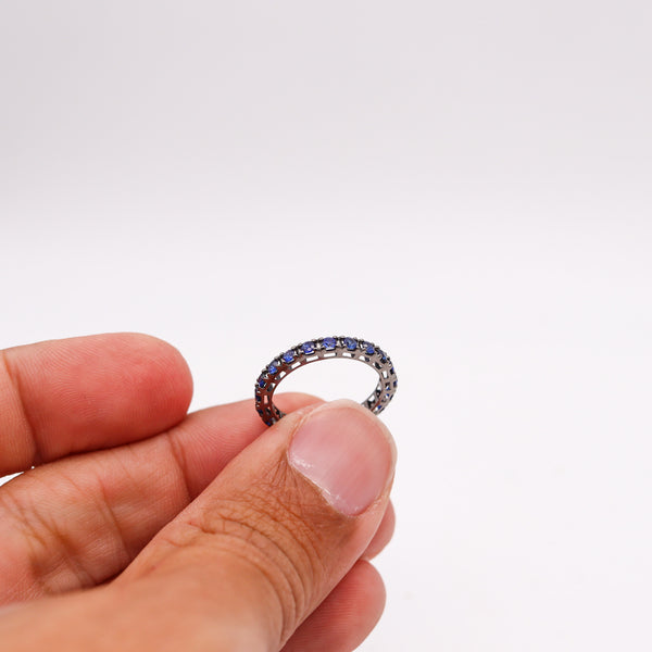 CRIERI Classic Eternity Ring Band In 18Kt Blackened Gold & 1.50 Cwt Vivid Blue Sapphires