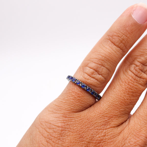 CRIERI Classic Eternity Ring Band In 18Kt Blackened Gold & 1.50 Cwt Vivid Blue Sapphires
