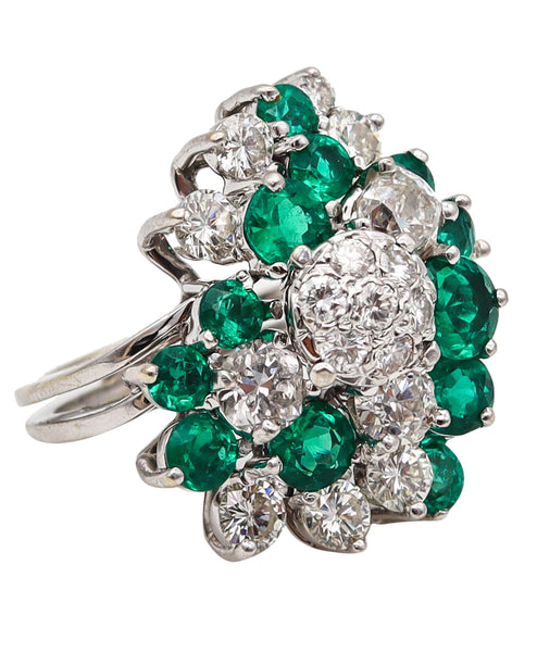 -Cluster Cocktail Ring In 18Kt Gold With 5.94 Ctw In Colombian Emeralds And Diamonds