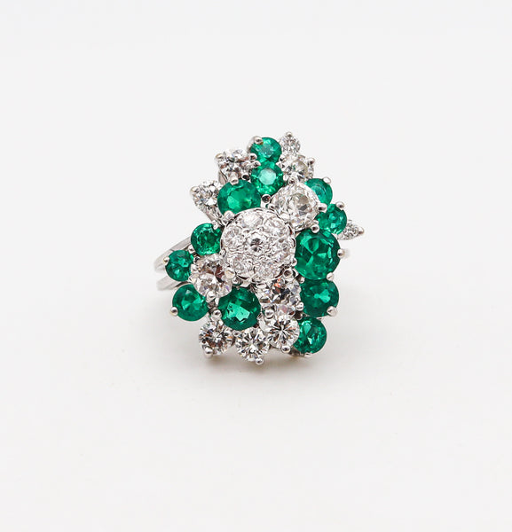 -Cluster Cocktail Ring In 18Kt Gold With 5.94 Ctw In Colombian Emeralds And Diamonds